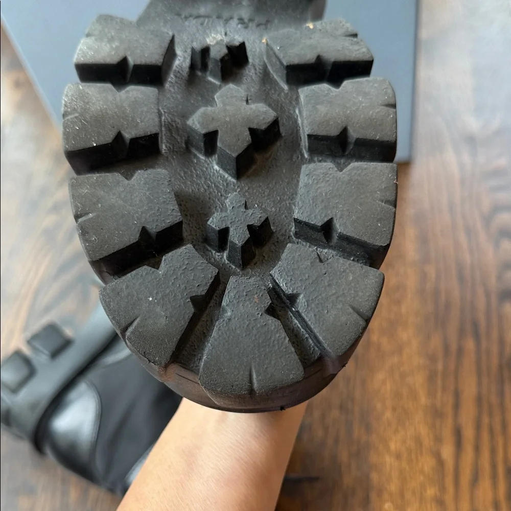 Prada Black Leather Lug-Sole Combat Boots with Detachable Mini Pouch - Picture 14 of 16